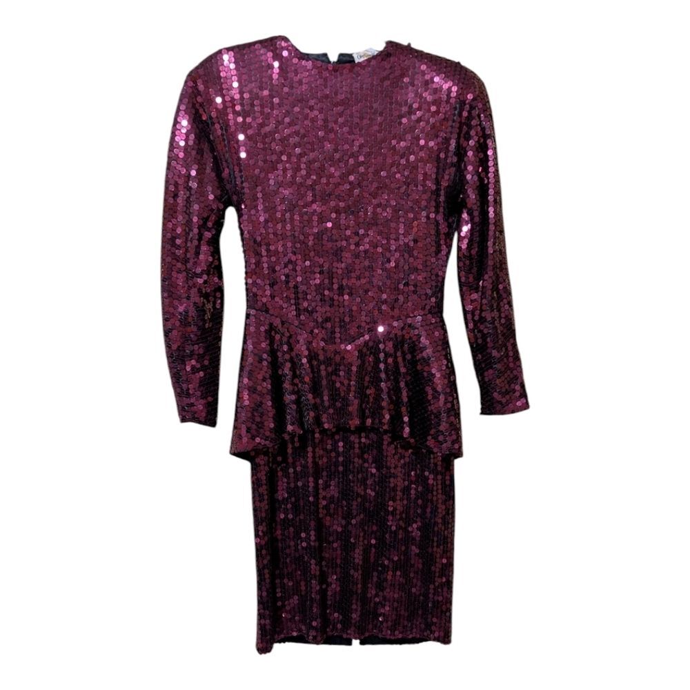 Oleg Cassini sequin dress size Small pink peplum cocktail vintage - Picture 2 of 9